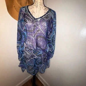 Sol & Mer, sheer sequin beaded Deep-V elastic waist caftan cover up ￼